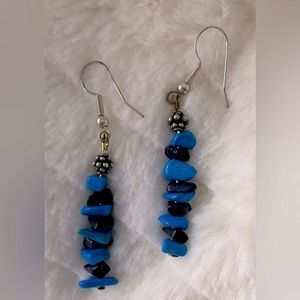 Handmade Stacked Beaded Dangle Earrings, Black & Royal Blue